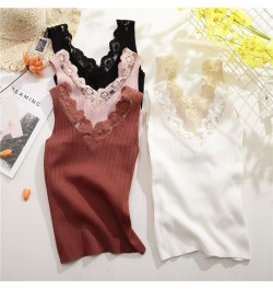 2023 Sexy Basic Lace Camisole Summer Knit Tank Top Women V Neck Camisole Female Camis High Elasticity Top Casual Tank Tops $2...