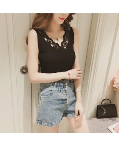 2023 Sexy Basic Lace Camisole Summer Knit Tank Top Women V Neck Camisole Female Camis High Elasticity Top Casual Tank Tops $2...