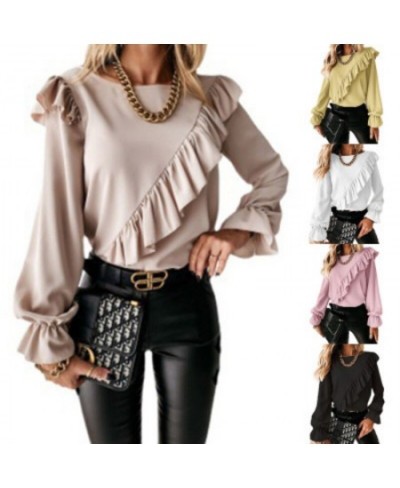 2023 Spring New Women's Shirt Patchwork Flare Sleeve Bottom Top Temperament Solid Color Shirt Ladies Tops Camisas $39.34 - To...