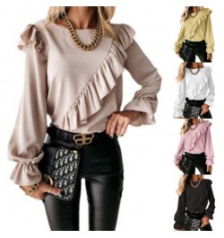 2023 Spring New Women's Shirt Patchwork Flare Sleeve Bottom Top Temperament Solid Color Shirt Ladies Tops Camisas $39.34 - To...