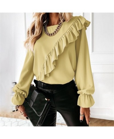 2023 Spring New Women's Shirt Patchwork Flare Sleeve Bottom Top Temperament Solid Color Shirt Ladies Tops Camisas $39.34 - To...