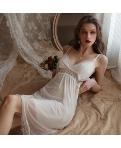 New Spring and Summer Pijamas Women Mesh Lace Patchwork Solid Color Suspenders Nightdress Female Pajama Sets for Women $30.09...