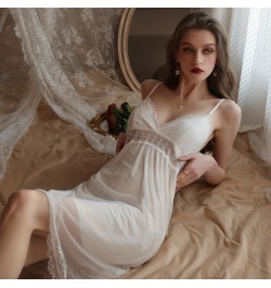 New Spring and Summer Pijamas Women Mesh Lace Patchwork Solid Color Suspenders Nightdress Female Pajama Sets for Women $30.09...