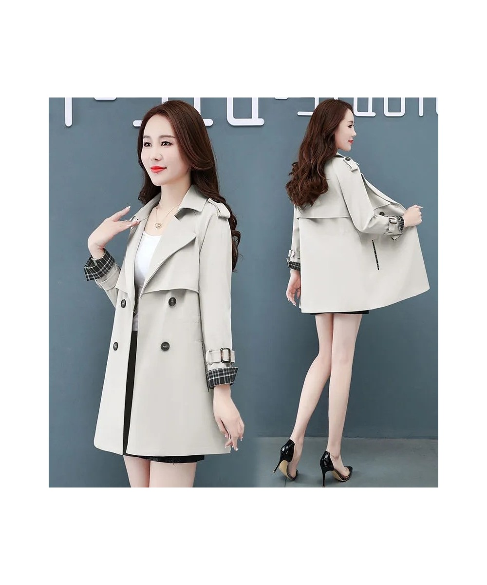 Suit Collar Jackets Slim Women's Trench Coats Plaid 2022 New Spring Autumn Windbreaker Double Breasted Splicing Outwear Femal...