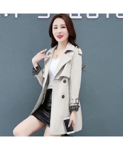 Suit Collar Jackets Slim Women's Trench Coats Plaid 2022 New Spring Autumn Windbreaker Double Breasted Splicing Outwear Femal...