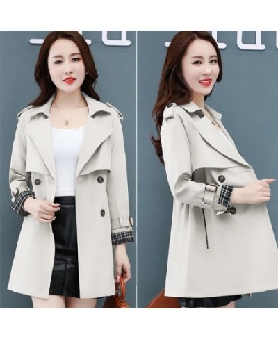 Suit Collar Jackets Slim Women's Trench Coats Plaid 2022 New Spring Autumn Windbreaker Double Breasted Splicing Outwear Femal...