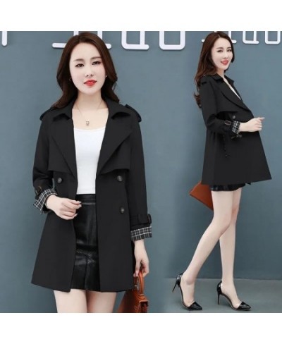 Suit Collar Jackets Slim Women's Trench Coats Plaid 2022 New Spring Autumn Windbreaker Double Breasted Splicing Outwear Femal...