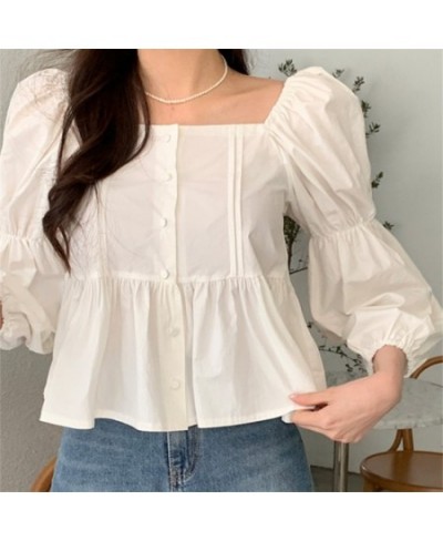 2023 Korean Style Square Neck Long Sleeve White Shirt Women's Spring/Summer Shirt Small Short Doll Top $32.00 - Tops & Tees