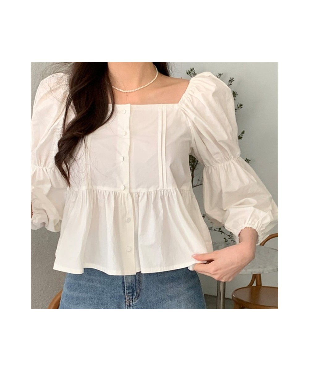 2023 Korean Style Square Neck Long Sleeve White Shirt Women's Spring/Summer Shirt Small Short Doll Top $32.00 - Tops & Tees