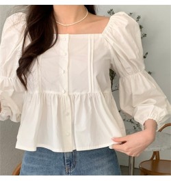 2023 Korean Style Square Neck Long Sleeve White Shirt Women's Spring/Summer Shirt Small Short Doll Top $32.00 - Tops & Tees