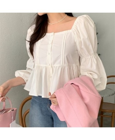 2023 Korean Style Square Neck Long Sleeve White Shirt Women's Spring/Summer Shirt Small Short Doll Top $32.00 - Tops & Tees