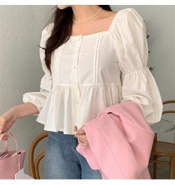 2023 Korean Style Square Neck Long Sleeve White Shirt Women's Spring/Summer Shirt Small Short Doll Top $32.00 - Tops & Tees