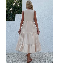 Casual Summer Midi Dress Women Sleeveless Tank V Neck Buttons Ruffle Loose Dresses Beach Soild Sundress Fashion $45.53 - Dresses