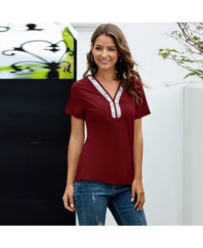 Women Chiffon Sequin V Neck Casual Shirt Blouse OL Ladies Short Sleeve Plus Size Tops Womens Tops And Blouses Women Shirts $2...