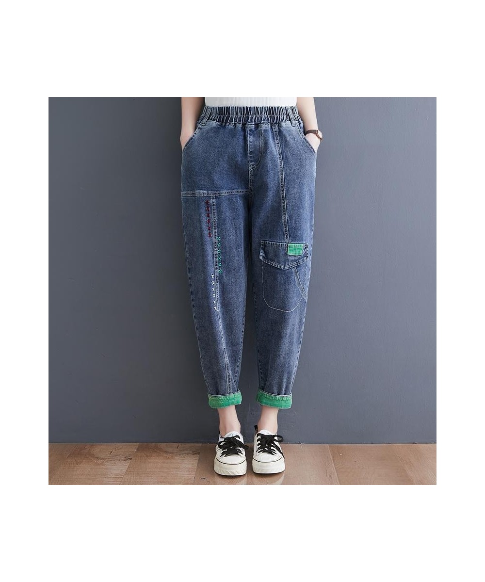 New Jeans 2023 Women's Spring Fashion Loose High Waist Elastic Waist Embroidery Ankle-length Pants Casual All-match Harem Pan...