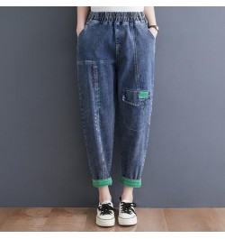 New Jeans 2023 Women's Spring Fashion Loose High Waist Elastic Waist Embroidery Ankle-length Pants Casual All-match Harem Pan...