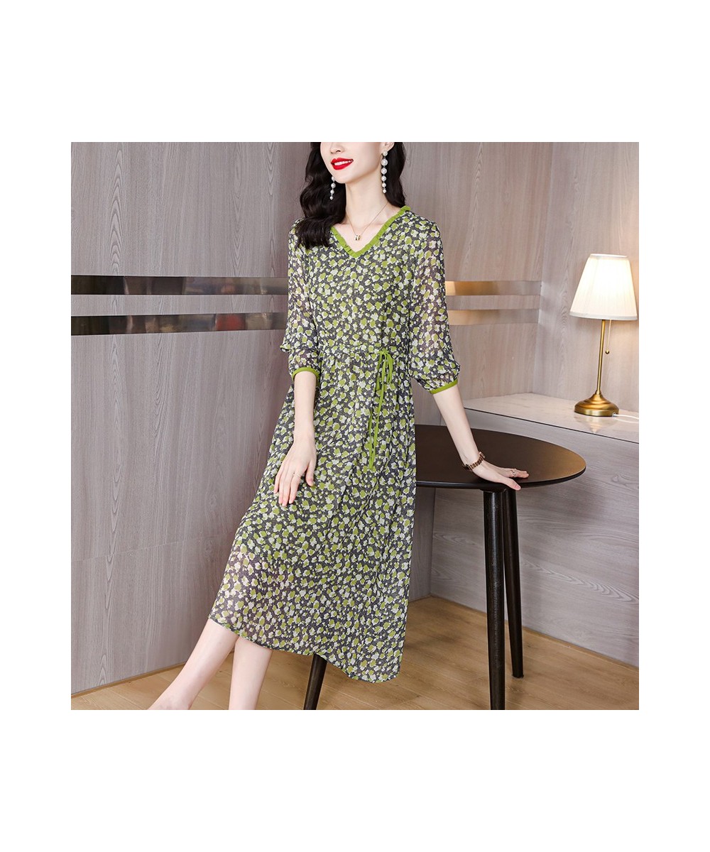 Spring Summer Green Floral Chiffon Ruffled V-Neck Midi Dress Women Fashion Light Beach Dress 2023 Korean Elegant Bodycon $49....