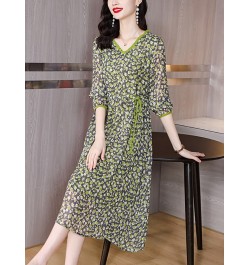 Spring Summer Green Floral Chiffon Ruffled V-Neck Midi Dress Women Fashion Light Beach Dress 2023 Korean Elegant Bodycon $49....