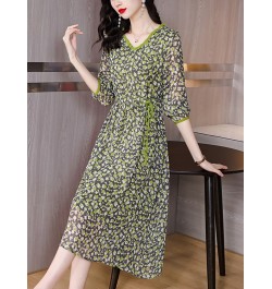 Spring Summer Green Floral Chiffon Ruffled V-Neck Midi Dress Women Fashion Light Beach Dress 2023 Korean Elegant Bodycon $49....