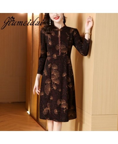 2022 Women Autumn Elegant A-Line Print Dress Office Lady Floral High Quality Robe Femme Vintage Designer Clothing $64.36 - Dr...