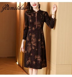 2022 Women Autumn Elegant A-Line Print Dress Office Lady Floral High Quality Robe Femme Vintage Designer Clothing $64.36 - Dr...