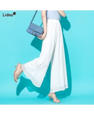 Simplicity Elastic Waist Solid Pleated Comfortable Wide Leg Straight Pants Fashion Spring Summer Thin Casual Women's Clothing...