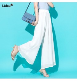 Simplicity Elastic Waist Solid Pleated Comfortable Wide Leg Straight Pants Fashion Spring Summer Thin Casual Women's Clothing...