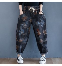 Women Casual Denim Harem Pants 2023 Autumn Streetwear Vintage Print Elastic Waist Loose Casual Boyfriend Jeans S2550 $54.60 -...