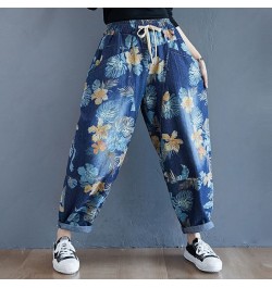 Women Casual Denim Harem Pants 2023 Autumn Streetwear Vintage Print Elastic Waist Loose Casual Boyfriend Jeans S2550 $54.60 -...