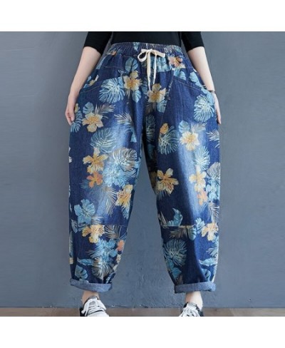 Women Casual Denim Harem Pants 2023 Autumn Streetwear Vintage Print Elastic Waist Loose Casual Boyfriend Jeans S2550 $54.60 -...