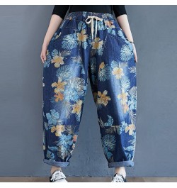 Women Casual Denim Harem Pants 2023 Autumn Streetwear Vintage Print Elastic Waist Loose Casual Boyfriend Jeans S2550 $54.60 -...