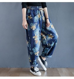 Women Casual Denim Harem Pants 2023 Autumn Streetwear Vintage Print Elastic Waist Loose Casual Boyfriend Jeans S2550 $54.60 -...