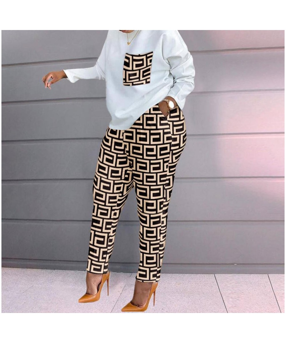 Chic and Elegant Woman Set Spring Fashion Print Long-sleeved Loose T-shirt and Trouser Set Two Piece Set for Women Tracksuit ...