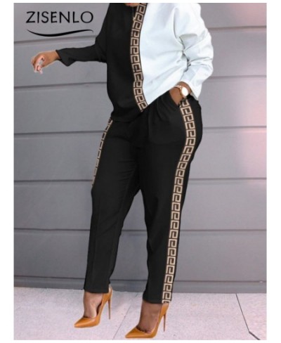 Chic and Elegant Woman Set Spring Fashion Print Long-sleeved Loose T-shirt and Trouser Set Two Piece Set for Women Tracksuit ...