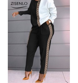 Chic and Elegant Woman Set Spring Fashion Print Long-sleeved Loose T-shirt and Trouser Set Two Piece Set for Women Tracksuit ...