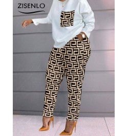 Chic and Elegant Woman Set Spring Fashion Print Long-sleeved Loose T-shirt and Trouser Set Two Piece Set for Women Tracksuit ...