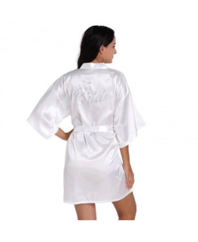 Retail Women's Satin Robes Bride Rhinestones for Bridesmaids Silky Bridal Party Wedding Robe T69 $29.10 - Sleepwears