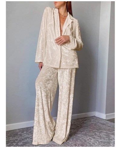 Velvet Sleepwear Long Sleeve Women Sets Lapel Nightwear Women's Pajamas Knitting Trouser Suits Single Breasted Home Suit $58....