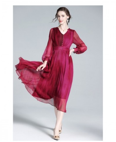 Spring/Summer 2023 New Red Silk Long Sleeve Dress Royal Sister Goddess Style Long Dress High End Exquisite Silk French Dress ...