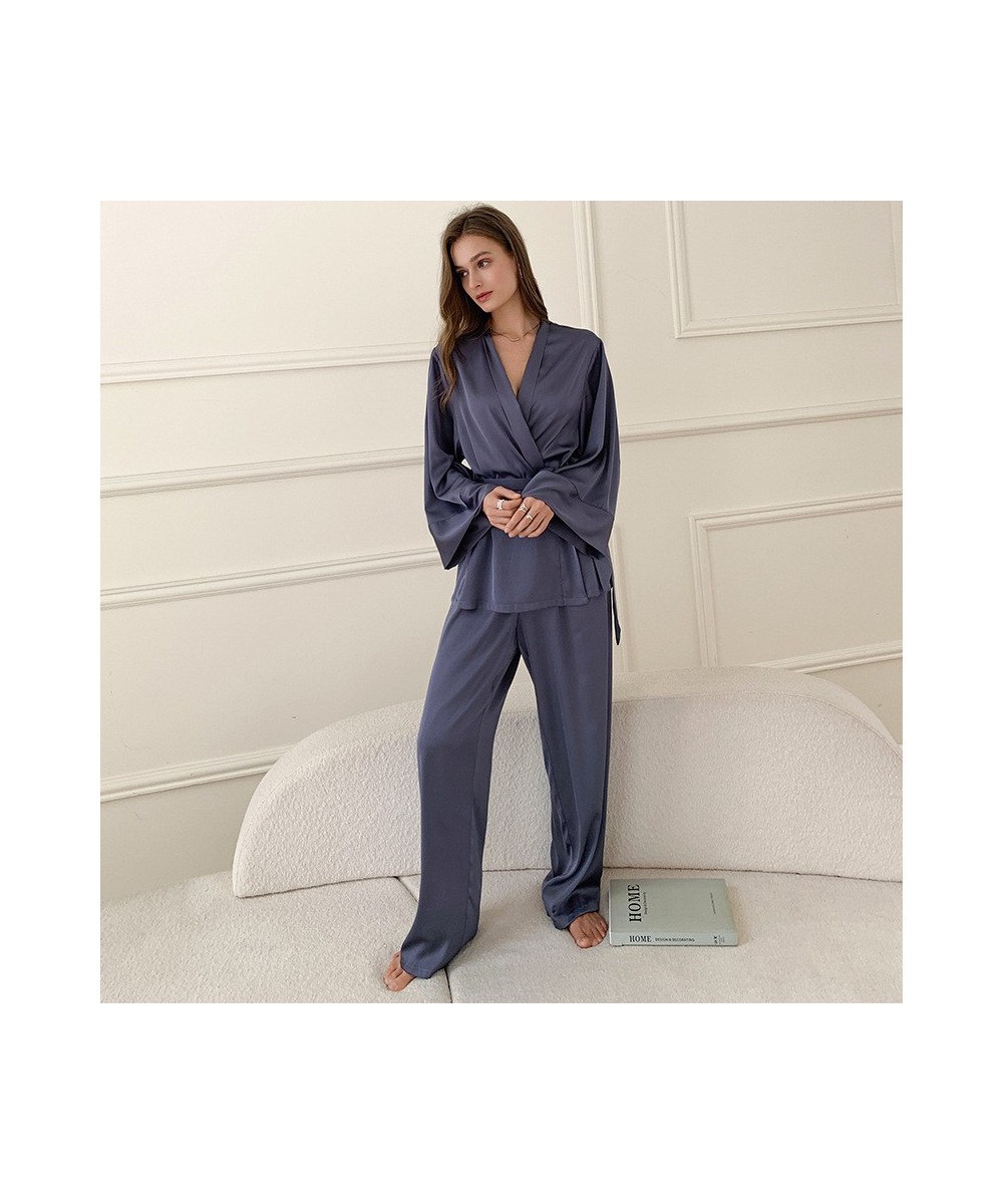 Women's Pajamas Set Solid Sleepwear Silk Like Casual Homewear V Neck Nightwear Simplicity Nightgown Femme пижама женская $49....