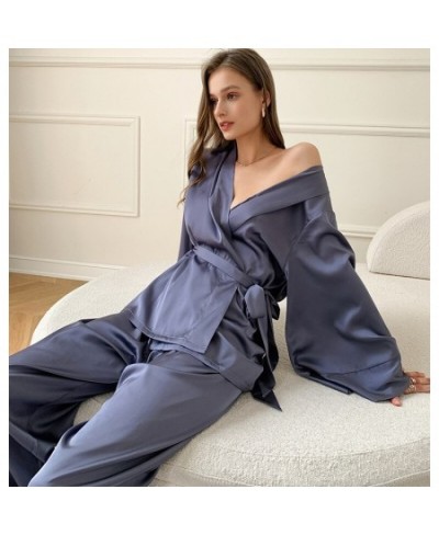 Women's Pajamas Set Solid Sleepwear Silk Like Casual Homewear V Neck Nightwear Simplicity Nightgown Femme пижама женская $49....