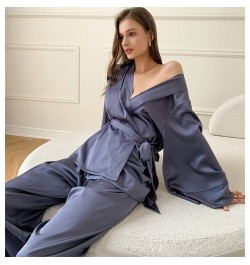 Women's Pajamas Set Solid Sleepwear Silk Like Casual Homewear V Neck Nightwear Simplicity Nightgown Femme пижама женская $49....