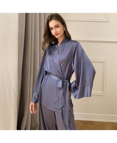 Women's Pajamas Set Solid Sleepwear Silk Like Casual Homewear V Neck Nightwear Simplicity Nightgown Femme пижама женская $49....