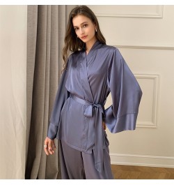 Women's Pajamas Set Solid Sleepwear Silk Like Casual Homewear V Neck Nightwear Simplicity Nightgown Femme пижама женская $49....