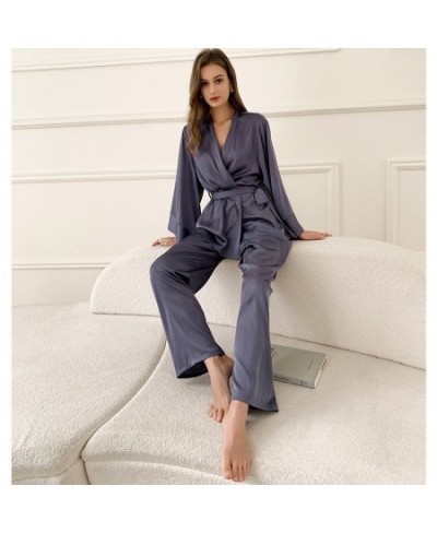 Women's Pajamas Set Solid Sleepwear Silk Like Casual Homewear V Neck Nightwear Simplicity Nightgown Femme пижама женская $49....