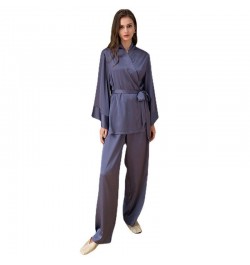 Women's Pajamas Set Solid Sleepwear Silk Like Casual Homewear V Neck Nightwear Simplicity Nightgown Femme пижама женская $49....