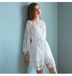 Luxury Silk Like V-neck Sling Sleeping Dress Lace Nightgown Elegant Two Piece Nightwear Women Sexy Wide Sleeved Robe $40.90 -...