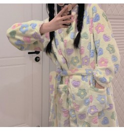 Flowers Robes for Women Sashes Midi Sweet Elegant Cute Girls Harajuku Warm Winter Home Sleepwear Night Cozy Velvet Long Sleev...