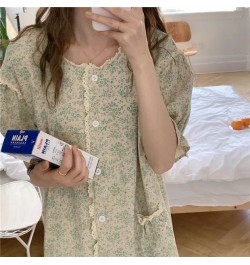 Cotton Night Dress Women Floral Print Sleepwear Lace Nightgown Vintage Nightwear Long One-piece Dress Gown $44.15 - Sleepwears