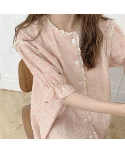 Cotton Night Dress Women Floral Print Sleepwear Lace Nightgown Vintage Nightwear Long One-piece Dress Gown $44.15 - Sleepwears